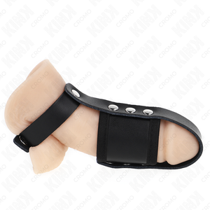 Kink – Anneau de cage à pénis en cuir avec sangle réglable de séparation des balles revêtueuse