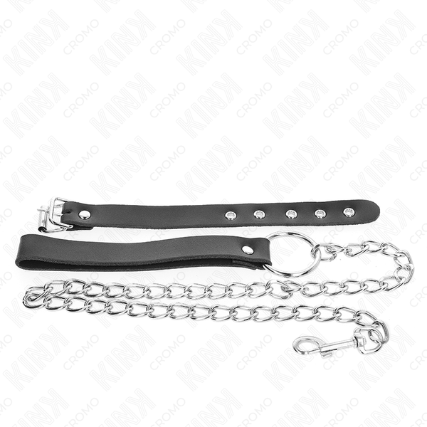 Kink – Anneau pénis en cuir avec sangle 21,5 x 2 cm et chaîne en métal 60 cm
