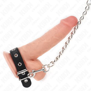 Kink – Anneau pénis en cuir avec sangle 21,5 x 2 cm et chaîne en métal 60 cm