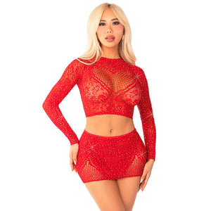 Leg Avenue – Jupe courte et mini-jupe en filet brillant rouge