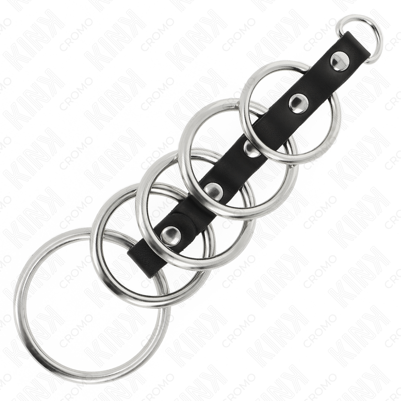 Kink – 5 anneaux pénis en métal de 3,2 cm à 5 cm connectés par du cuir