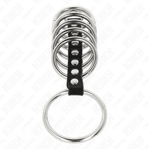 Kink – 7 anneaux pénis en métal de 3,2 cm à 5 cm connectés par du cuir