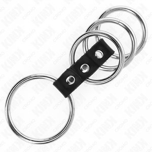 Kink – 4 anneaux pénis en métal de 3,7 cm à 5 cm connectés par du cuir
