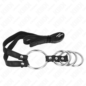 Kink – 4 anneaux pénis métal connectés 3,8 cm à 5 cm avec ceinture cuir 112 cm