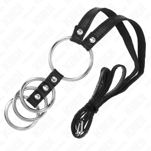 Kink – 4 anneaux pénis métal connectés 3,8 cm à 5 cm avec ceinture cuir 112 cm