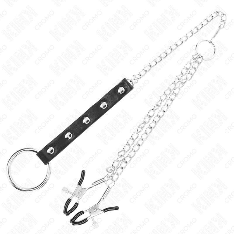 Kink – Anneau pénis en métal avec chaîne et pinces à mamelon réglables