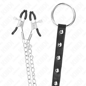 Kink – Anneau pénis en métal avec chaîne et pinces à mamelon réglables
