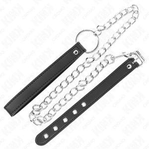 Kink – Anneau pénis en cuir 21,5 x 2 cm avec chaîne en métal de 60 cm et sangle en cuir