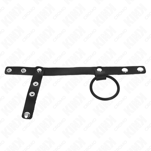 Kink – Anneau pénis en silicone 3,8 cm avec séparateur de balles et sangle en cuir 22 x 1,5 cm