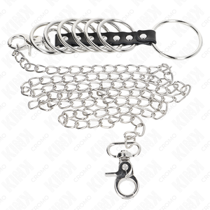 Kink – 7 anneaux pénis en métal de 3,8 cm à 5 cm connectés avec du cuir et une chaîne en métal 100 cm