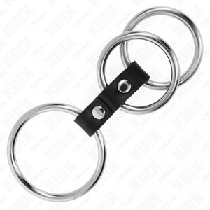 Kink – Anneau pénis triple métal 3,7 cm à 5 cm connecté au cuir