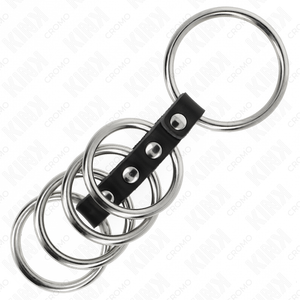 Kink – 5 anneaux pénis de 3,7 cm à 5 cm en métal relies par du cuir