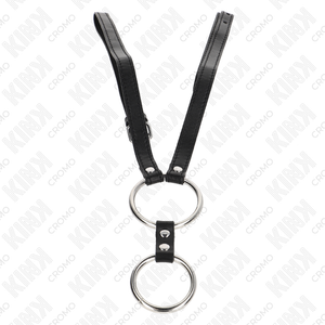 Kink – Double anneau pénis en métal 3,8 cm à 5 cm avec ceinture en cuir 112 cm