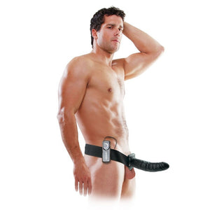 FETISH FANTASY SERIES 8 INCH VIBRATING HOLLOW STRAP-ON BLACK