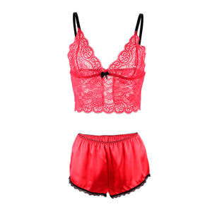 Subblime – 953898 chemisier de nuit en soie et dentelle + culotte rouge S/M