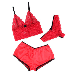 Subblime – 953904 chemisier de nuit en soie et dentelle + culotte rouge L/XL