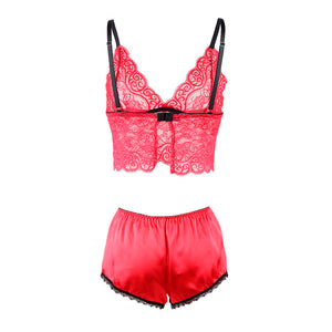 Subblime – 953904 chemisier de nuit en soie et dentelle + culotte rouge L/XL