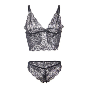 Subblime – 953911 chemisier de nuit en soie et dentelle + culotte noire S/M