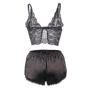Subblime – 953928 chemisier de nuit en soie et dentelle + culotte noire L/XL