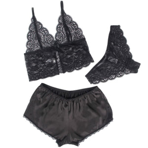 Subblime – 953928 chemisier de nuit en soie et dentelle + culotte noire L/XL