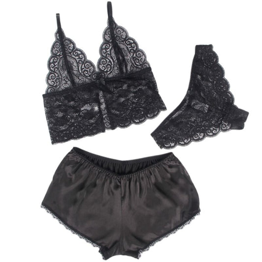 SUBBLIME - 953911 SET 3 PIECES ENCAJE Y SATEN NEGRO S/M
