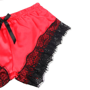 Subblime – 953966 chemise de nuit décontractée en soie + pantalon en dentelle noir/rouge L/XL