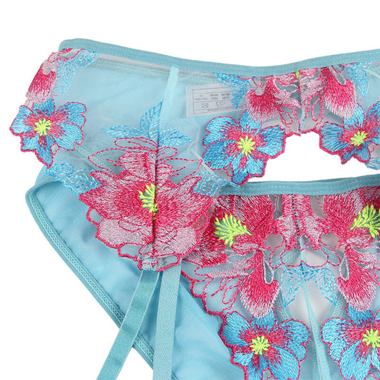 SUBBLIME - 954116 SUJETADOR + PANTIES WITH LIGUERO DESIGN FLORAL AZUL L/XL