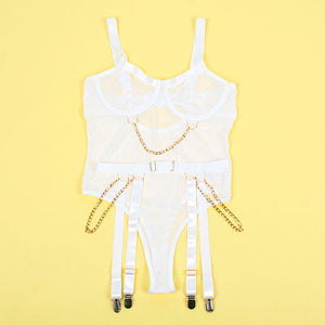 Subblime – 954284 body avec chaînes + porte-jarretelles blanc S/M