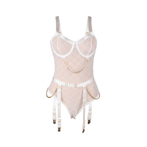 Subblime – 954284 body avec chaînes + porte-jarretelles blanc S/M