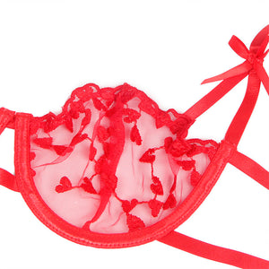 Subblime – 954321 soutien-gorge + string + porte-jarretelles imprimé coeur rouge S/M