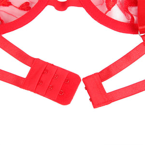 Subblime – 954321 soutien-gorge + string + porte-jarretelles imprimé coeur rouge S/M