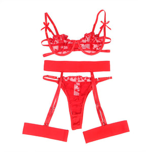 Subblime – 954338 soutien-gorge + string + porte-jarretelles imprimé coeur rouge L/XL
