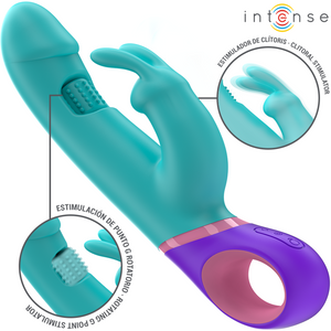 Intense – Monica vibrateur rabbit avec stimulateur de point g rotatif bleu