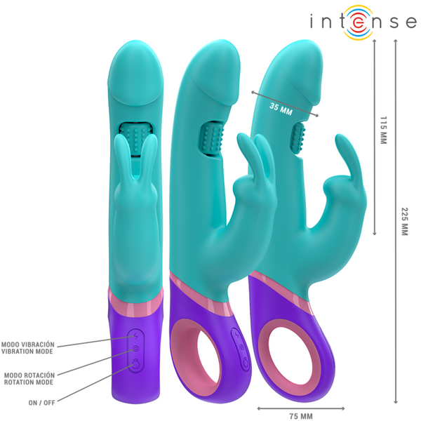 Intense – Monica vibrateur rabbit avec stimulateur de point g rotatif bleu