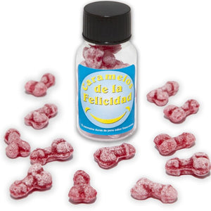 DIABLO PICANTE - BOX OF 12 CARAMELOS DE LA FELICIDAD FORMA PENE FRESA/CEREZA