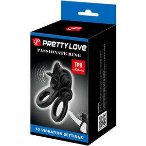 Pretty Love – Passionate ring double anneau vibrant + stimulateur de clitoris noir