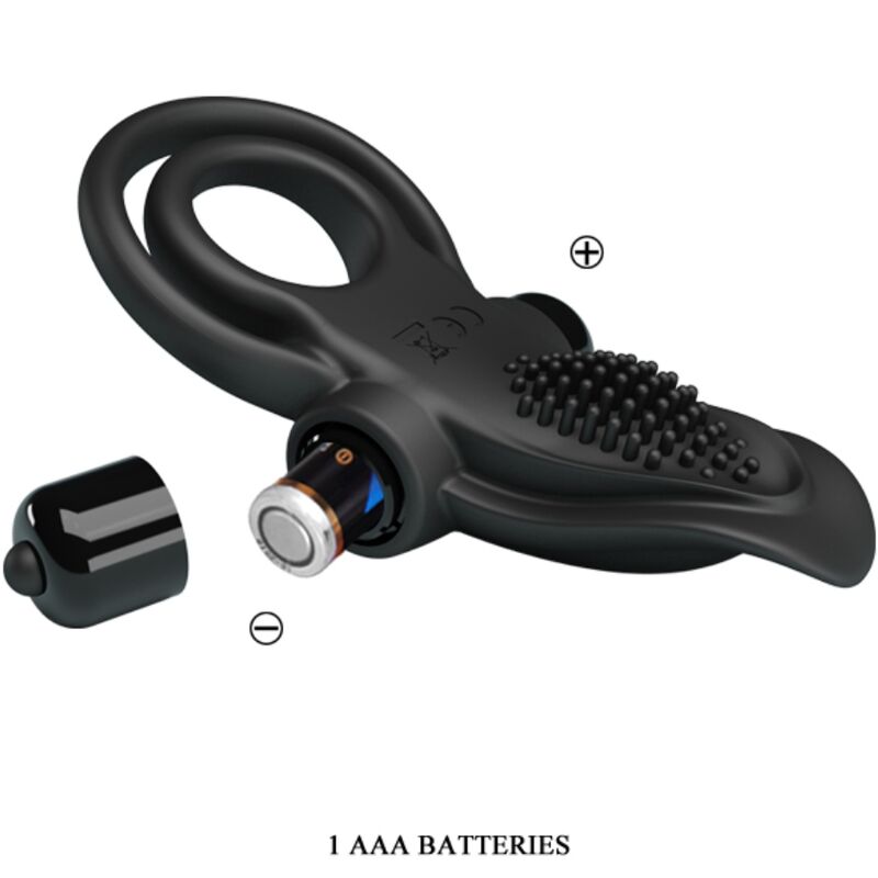 PRETTY LOVE - DOUBLE ANNEAU VIBRANT + STIMULATEUR DE CLITORIS 10 VIBRATIONS NOIR