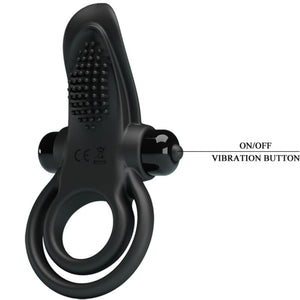 Pretty Love – Double anneau vibrant + stimulateur de clitoris 10 vibrations noir