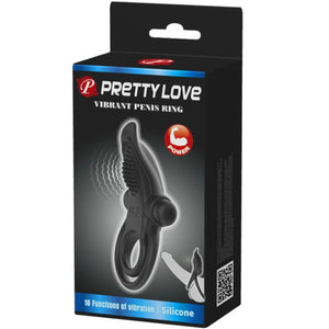 Pretty Love – Double anneau vibrant + stimulateur de clitoris 10 vibrations noir