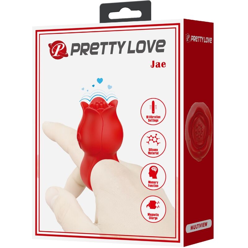 PRETTY LOVE - VIBRATEUR DE DOIGT EN FORME DE JAE ROSE 10 VIBRATIONS ROUGE