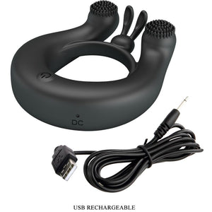 Pretty Love – Anneau vibrant dahlia + stimulateur de clitoris 12 vibrations noir
