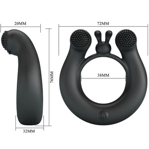 Pretty Love – Anneau vibrant dahlia + stimulateur de clitoris 12 vibrations noir
