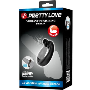 Pretty Love – Anneau vibrant dahlia + stimulateur de clitoris 12 vibrations noir