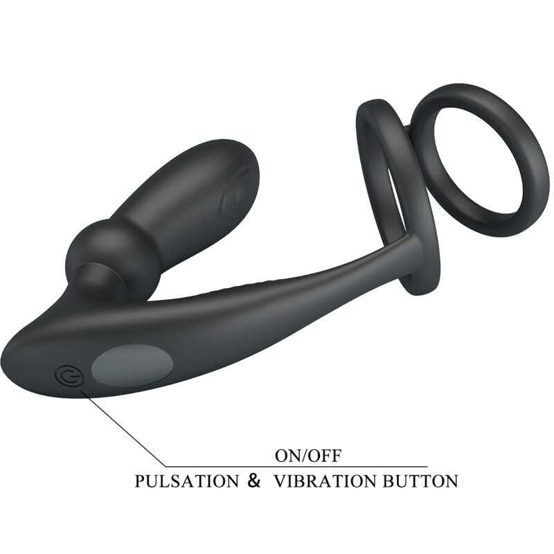 Pretty Love – Anneau pénis emoni + plug anal 12 vibrations noir