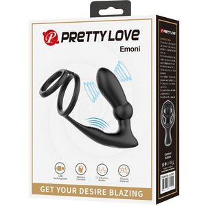 Pretty Love – Anneau pénis emoni + plug anal 12 vibrations noir