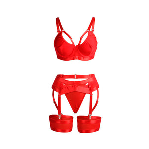 Subblime – 955250 ensemble soutien-gorge bondage rouge avec jarretelles S/M