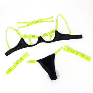 Subblime – 955274 ensemble soutien-gorge avec collier et détails de jambes vert fluorescent S/M