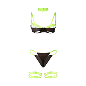 Subblime – 955274 ensemble soutien-gorge avec collier et détails de jambes vert fluorescent S/M