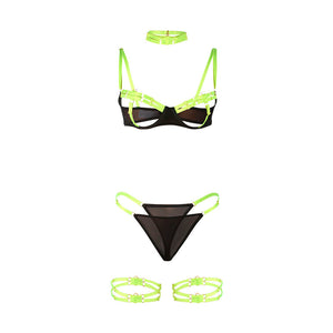Subblime – 955274 ensemble soutien-gorge avec collier et détails de jambes vert fluorescent S/M