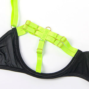 Subblime – 955274 ensemble soutien-gorge avec collier et détails de jambes vert fluorescent S/M
